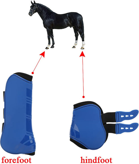 Horse Sport Boots Set of 4, PU Shell Front and Hind Tendon Fetlock Brace Guard Boots for Riding