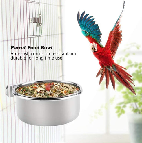 Tfwadmx Bird Feeding Dish Cups, 2PCS Clamp Holder for Parrot Food Bowl, Bird Cage Water Bowl