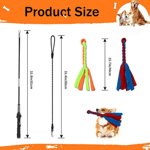 Flirt Pole for Dogs, Interactive Teaser Wand Play Pole with Fleece Rope Lure for Outdoor Exercise & Training