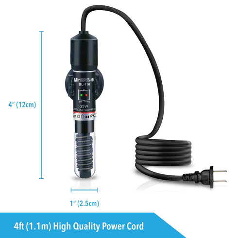 JOR Submersible Betta Heater with Sticker Thermometer for Aquarium, Frog Terrarium, Homebrewing, and Aquaponics (25