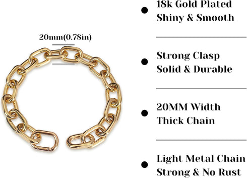 18K Gold Plated Long Link Dog Necklace - Light Metal Chain Fashion Collar for Large Dogs, 5MM Width (24")