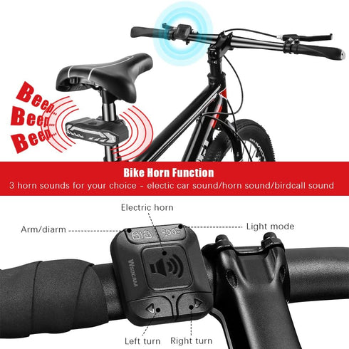 WSDCAM Smart Bike Tail Light with Turn Signals, Rechargeable Waterproof Bike Alarm Horn
