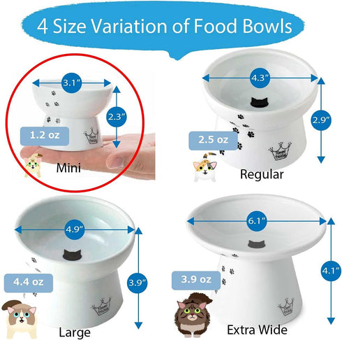 Necoichi Raised Stress Free Cat Food Bowl, Elevated, Dishwasher and Microwave Safe, Cat Dots, Mini