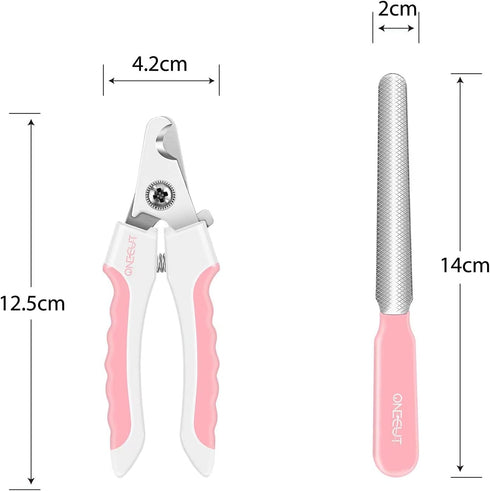 OneCut 4.7" Small Dog & Cat Nail Clipper - Stainless Steel Trimmers for Small Animals - Pink
