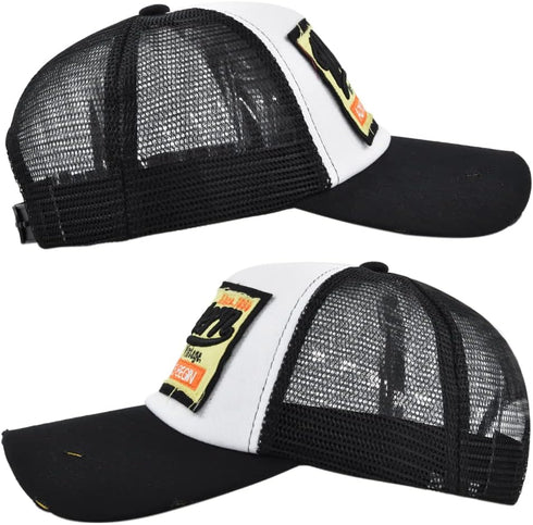Vintage Half Mesh Baseball Cap, Washed Denim Trucker Hat with Embroidery Adjustable Unisex