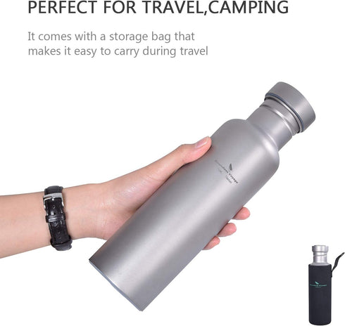 Outdoor 750ml Titanium Sports Bottle - Wide Mouth Flask Canteen for Camping Cycling Hiking Ti1507B