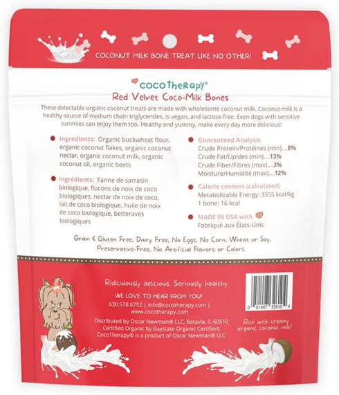 CocoTherapy Red Velvet Coco-Milk Bones - 3 Pack, 6 Ounces Each, USDA Organic