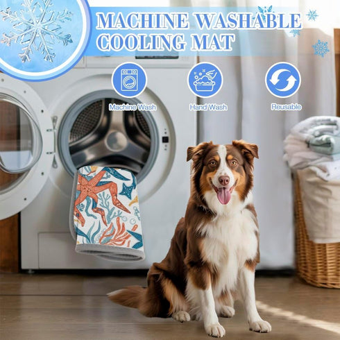 imiBBWQu Summer 27" 22" Dog Cooling Mat Ocean Starfish Floral Water Cooler Mat Washable Cooling Pads for Dogs to Lay On