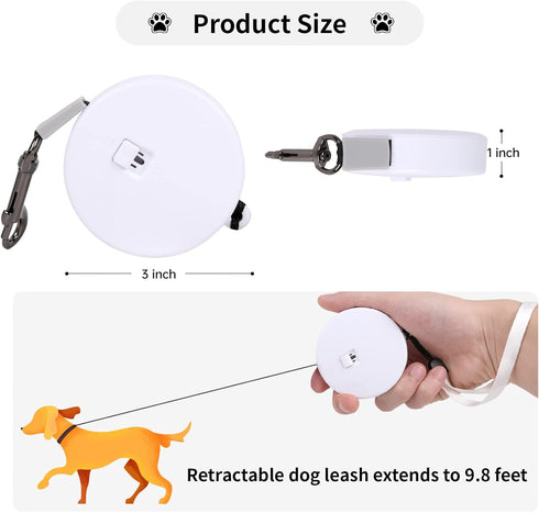 Retractable Dog Leash for Small and Medium Dogs up to 22lbs, 9.8ft Strong Nylon Tape, Portable with Wrist Strap