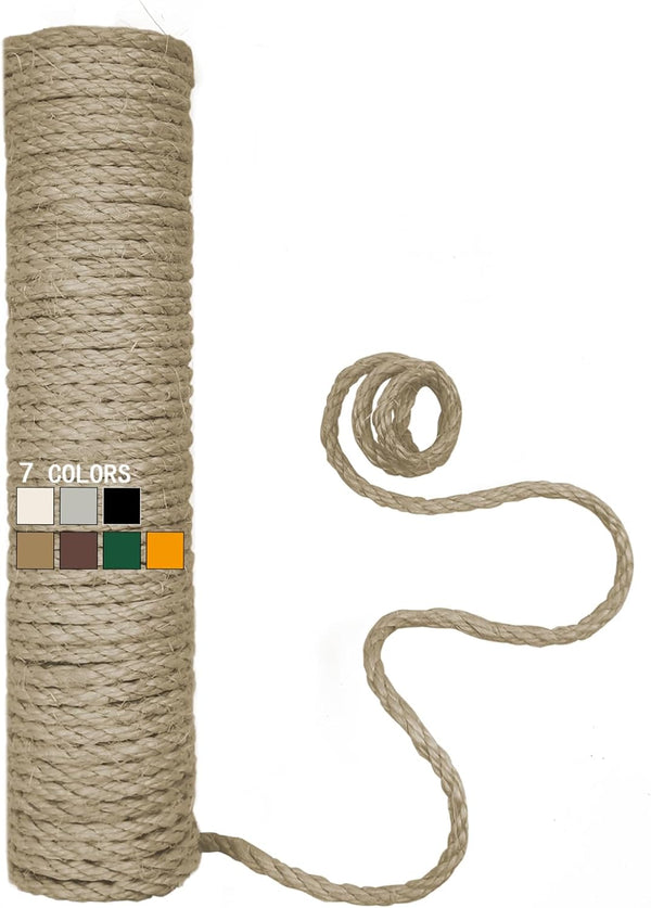Natural Sisal Rope for Cat Scratcher, 1/4 Inch 164FT Multi Color Replacement Rope