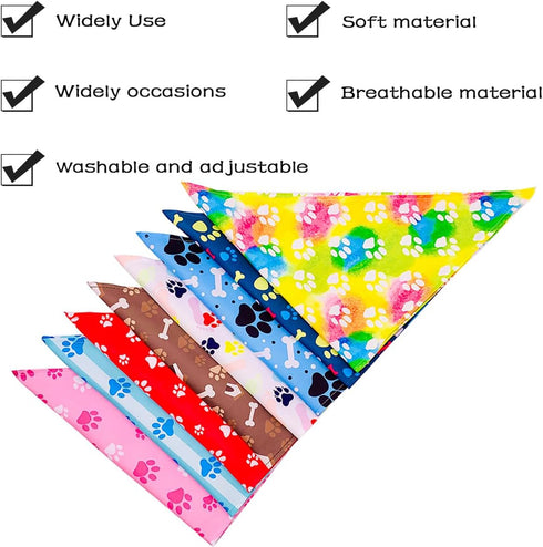 50Pcs PET SHOW Paw Pattern Dog Bandanas Bulk Washable Puppy Girl Boy Triangle Bibs Accessories for Small Medium Dogs