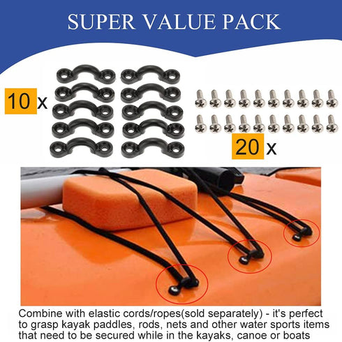 Kayak Pad Eye Kit, 10pcs Tie Down Loops Deck Rigging with Nylon Padeye & Stainless Steel Screws for Canoe & Kayaking