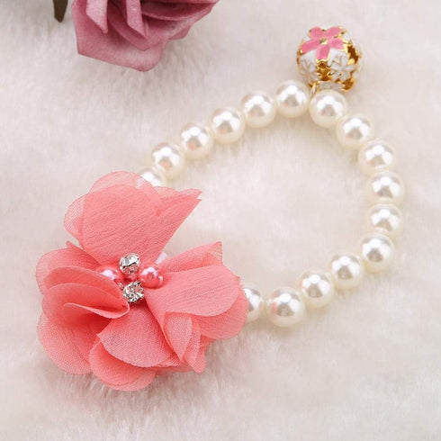 Pet Pearl Flower Necklace - Princess Necklace Collar Accessories for Puppy Decoration (Blue, Red)