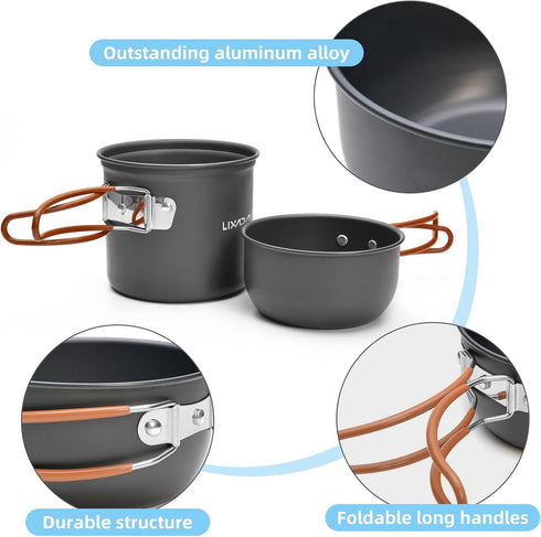 Lixada Camping Cookware Set, Portable Mess Kit, Outdoor Cooking Set with Stove, Spoon, Fork for Travel