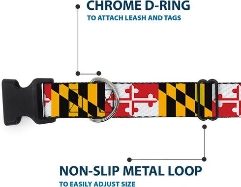 Buckle-Down 6-9" Maryland Flags Plastic Clip Collar, Narrow Small