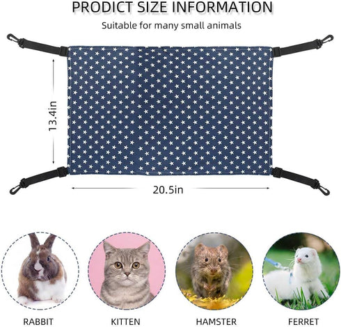 Reversible Pet Hammock for Cage - Soft Hanging Bed for Ferret, Kitten, Puppy, Cats, Small Dogs, Rabbits with Adjustable