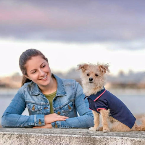 Blueberry Pet Back to School 2-Pack Dog Polo Shirts in Mint Blue + Terra Cotta Red, Back Length 10 inch