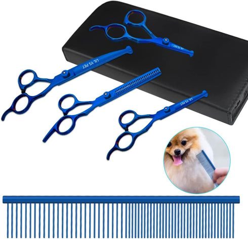 Safety Round-tip Scissors Set, Professional PET Dog Grooming Coated Titanium Scissors Suit for Cutting, Curved &