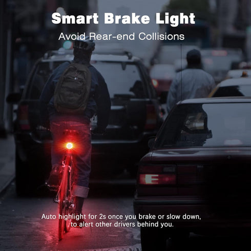 WSDCAM Smart Bike Tail Light Alarm, USB C Rechargeable, Auto ON/Off, Waterproof Bicycle Alarm with Remote