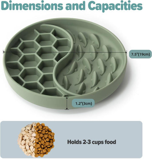 Slow Feeder Dog Bowls - Silicone Pet Food Bowls with Suction Cups for Small & Medium Breeds, Non-Slip (Green)