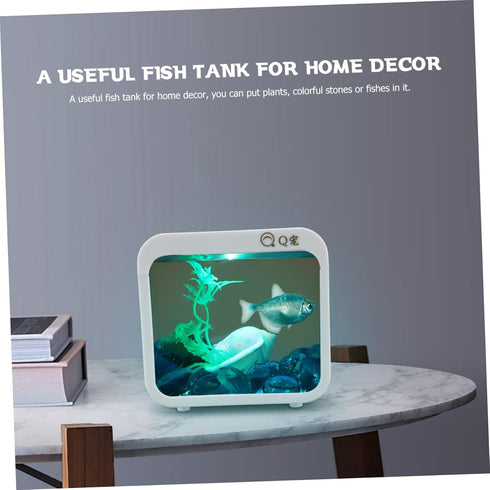 Mini Plastic Aquarium Kits, Small Fish Tank with LED Lighting, Ecological Landscape Box, Desktop Decoration