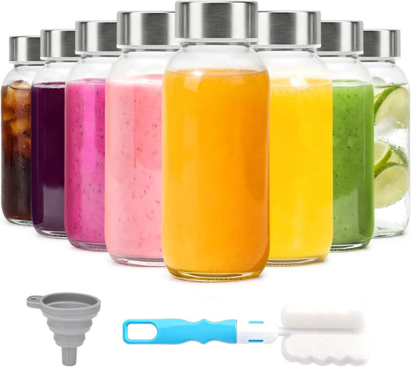Luxfuel 8 oz Glass Water Bottles with Lids, 8 Pack Small Glass