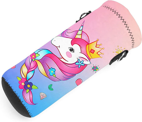 1000ML 34OZ unicorn-1) AMARY Neoprene Water Bottle Carrier Bag with Adjustable Shoulder Strap,Insulated Water Bottle