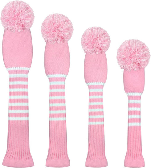 Scott Edward Knitted Golf Head Covers - 4PCS Handmade Fit Well for Driver and Fairway Woods with Long Neck Pom Pom