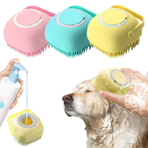 3pack Dog Bath Brush - Soft Silicone Shampoo Brush for Pet Grooming and Bath Massage with Dispenser