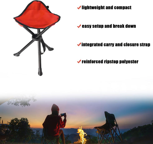 OVINEG Stool,16.56" Folding Camping Folding Chairs,Tripod Seat,Outdoor Travel Tall Chair for Camp Walk Hunt Hik Fish