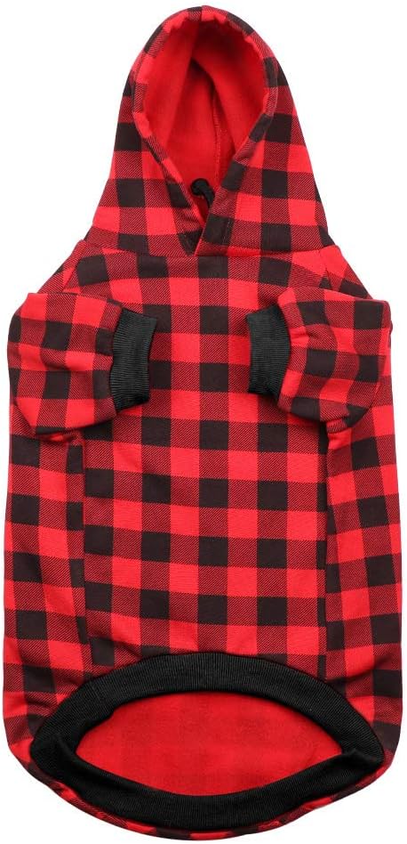 Red Plaid Dog Hoodie Sweater for Dogs with Hat and Pocket (S) - Pet Clothes for Winter