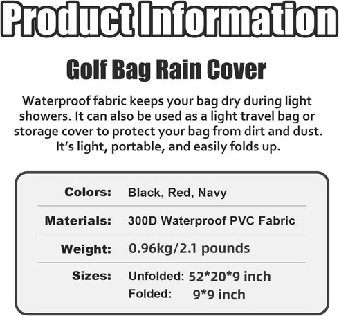 Golf Club Bag Rain Cover - Dustproof Waterproof Foldable Golf Club Dirt Cover Bag