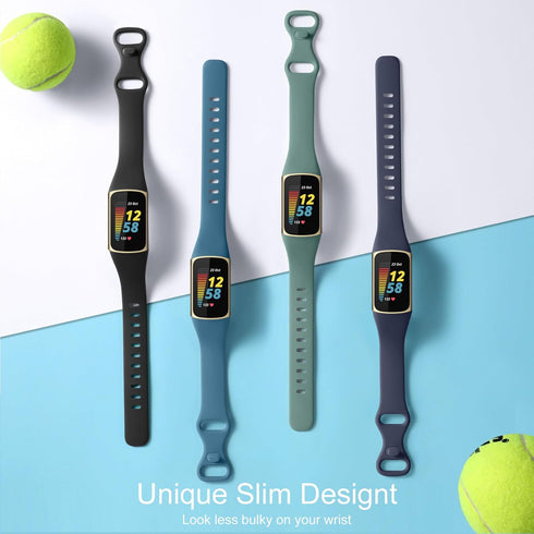 GEAK 4 Pack Slim Bands for Fitbit Charge 5/Charge 6, Soft Silicone Sport Replacement Wristbands for Men Women