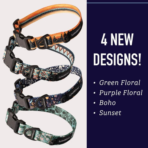 Leashboss Patterned Reflective Dog Collar, Colorful Triple Reflection Threads for Small, Medium and Large Dogs
