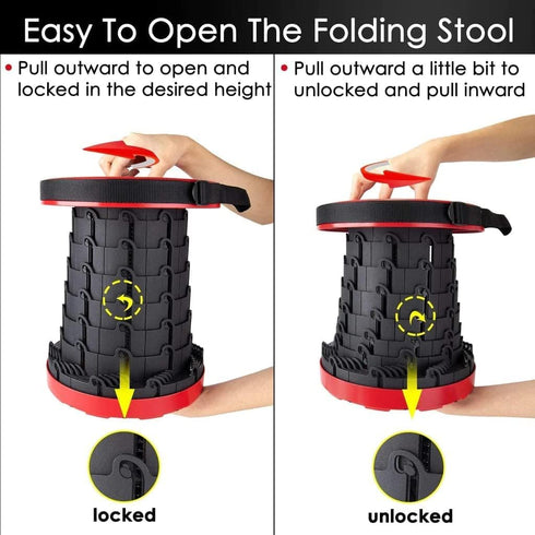 AZM Displays Retractable Folding Stool, Collapsible Portable Chair, Sturdy Telescopic Stool, Lightweight for Camping