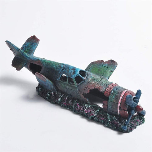 Resin Aquarium Military Thunderbolt Fighter Airplane Wreck Decoration for Fish Tank