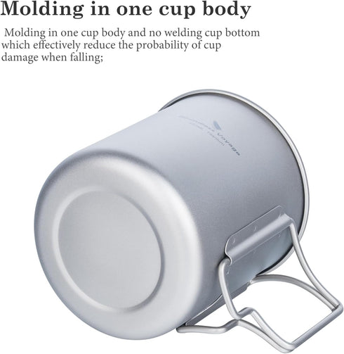 iBasingo 420ml Titanium Mug without Lid, Ultra-light Portable Outdoor Camping Pot, Hiking Drinkware with Foldable