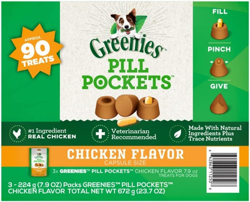 Greenies Chicken Flavor Capsule Size Pill Pockets Treats for Dogs 3 / 7.9 Oz Net Wt 23.7 Oz