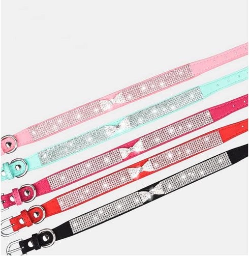 Rhinestone Dog Collar, Bling Diamond Crystal Sparkly Collar for XXS to Medium Girls Dogs and Female Kittens