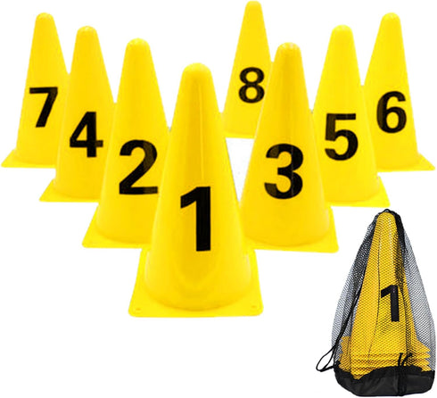 ASENVER 9 Inch Plastic Traffic Marker Cones with Numbers 8 Pack Agility Sign