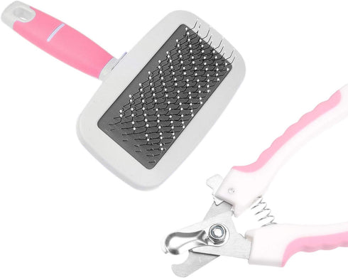 Slicker Brush and Nail Clippers for Dogs, Cats, Essential Grooming Tools for Claw Care and Trimming