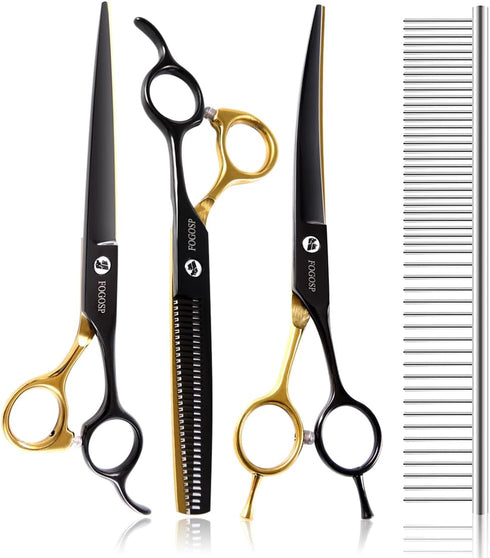 Dog Grooming Scissors Kit for Small Dogs, Black and Gold Two-Color Blender