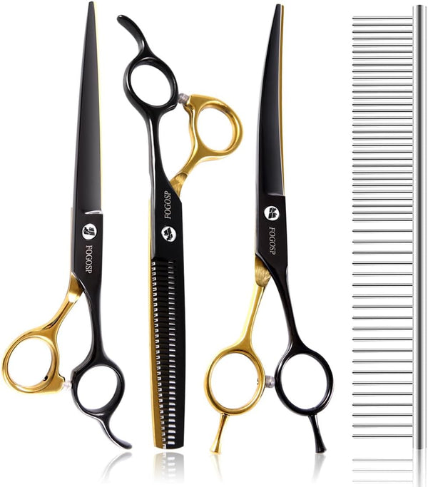 Dog Grooming Scissors Kit for Small Dogs, Black and Gold Two-Color Blender