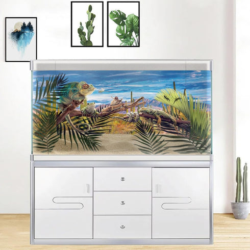 Reptile Habitat Background Rock Oasis Cactus Desert Terrarium Background 36x18in with 10 EVA Double-Sided Tape