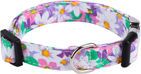 Rhea Rose Cute Floral Dog Collars with Sunflower Daisy Patterns for Girl Boy Dogs, Purple Sunflowers L