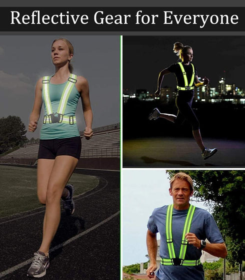 Running Reflective Vest Gear 3 Pack - Adjustable High Visibility Safety Belt Straps for Night Walking