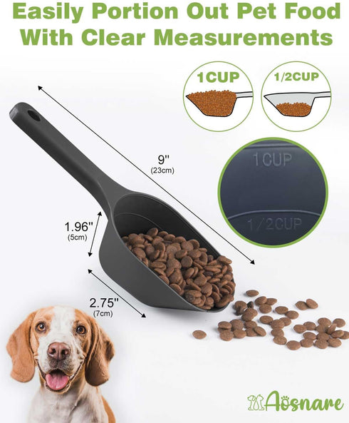 2 PACK Pet Food Scoop, 1 Cup Capacity Dog Food Scoop with Measuring Lines for Dog, Puppy, and Cat (Green and Black)