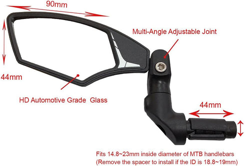 Hafny Bar End Bike Mirror HF-M900LS-FR08, Left Side Silver Glass