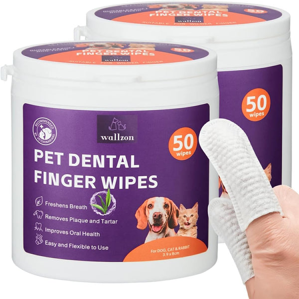 Teeth Cleaning Finger Wipes for Dogs & Cats, Soft Disposable Pet Dental Care Wipes, Gentle Cleaning (100 wipes)