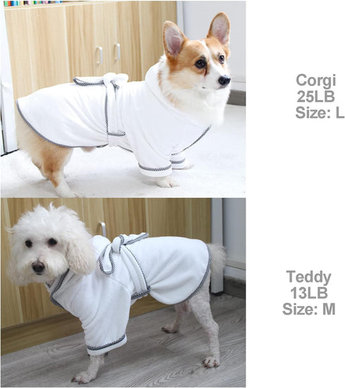 (3XL, Dog Bathrobe, Microfiber Fast Drying Absorbent Hooded Bath Towel White for Puppy Small Medium Large Dog Cat